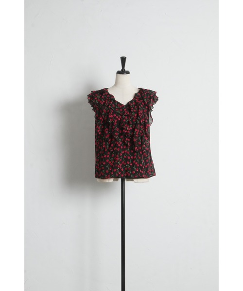 tocco closet(トッコ クローゼット)の「インナー付きチェリープリントラッフルフリルブラウス(シャツ/ブラウス・レディース・ブラック/オフホワイト・M)」の16枚目の写真