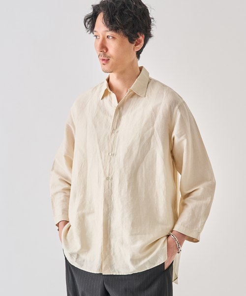 EDIFICE（エディフィス）の「シアー リネン 8S レギュラーシャツ（シャツ/ブラウス・メンズ・ネイビー/ブラウン/アイボリー/サックスブルー・SMALL/MEDIUM/LARGE）」の5枚目の写真