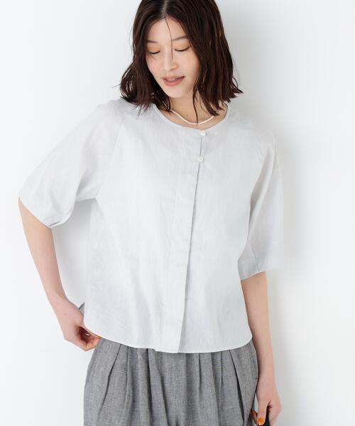 human woman(ヒューマンウーマン)の「◆【ウォッシャブル】リネンコットンシャンブレータックスリーブブラウス(シャツ/ブラウス・レディース・ブラウン/グレー・MEDIUM)」の16枚目の写真