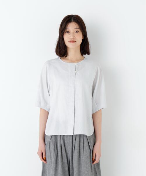 human woman(ヒューマンウーマン)の「◆【ウォッシャブル】リネンコットンシャンブレータックスリーブブラウス(シャツ/ブラウス・レディース・ブラウン/グレー・MEDIUM)」の18枚目の写真