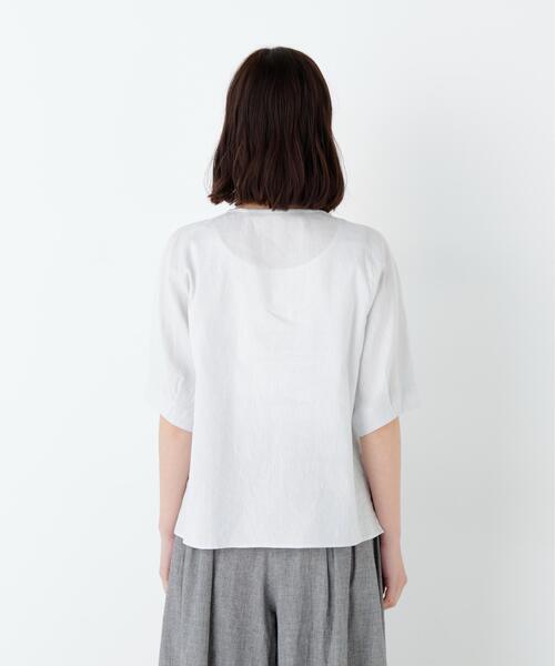 human woman(ヒューマンウーマン)の「◆【ウォッシャブル】リネンコットンシャンブレータックスリーブブラウス(シャツ/ブラウス・レディース・ブラウン/グレー・MEDIUM)」の4枚目の写真