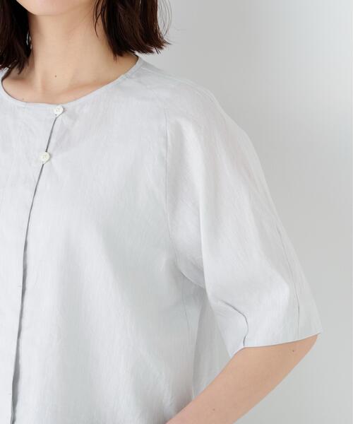 human woman(ヒューマンウーマン)の「◆【ウォッシャブル】リネンコットンシャンブレータックスリーブブラウス(シャツ/ブラウス・レディース・ブラウン/グレー・MEDIUM)」の6枚目の写真