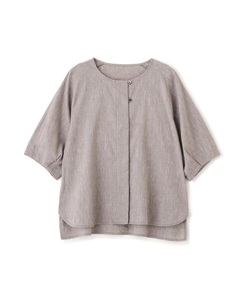 human woman(ヒューマンウーマン)の「◆【ウォッシャブル】リネンコットンシャンブレータックスリーブブラウス(シャツ/ブラウス・レディース・ブラウン/グレー・MEDIUM)」の9枚目の写真