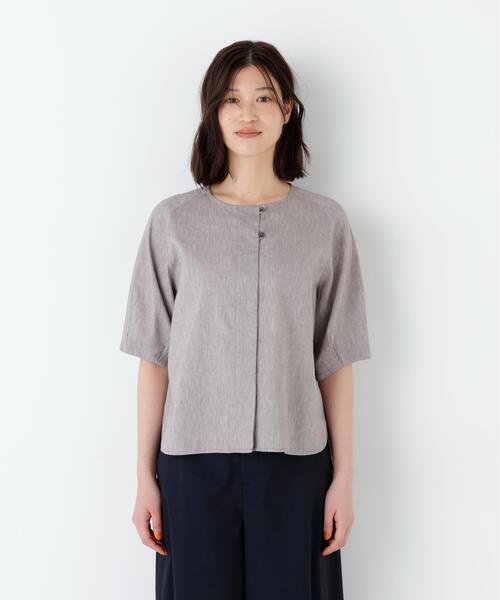 human woman(ヒューマンウーマン)の「◆【ウォッシャブル】リネンコットンシャンブレータックスリーブブラウス(シャツ/ブラウス・レディース・ブラウン/グレー・MEDIUM)」の12枚目の写真