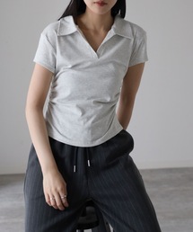 襟付きサイドシャーリングポロTシャツ