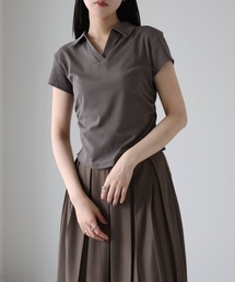 襟付きサイドシャーリングポロTシャツ