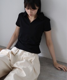 襟付きサイドシャーリングポロTシャツ