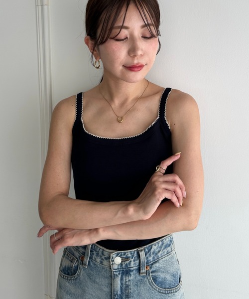MYMOOD.(マイムード)の「単品使いやインナーとしても♪配色キャミソール(キャミソール・レディース・ライトグレー/アイボリー/ホワイト/ブラック・FREE)」の5枚目の写真