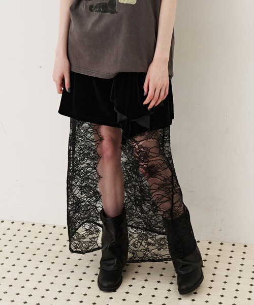 J1U by LA BELLE ETUDE（ジユウバイラベルエチュード）の「2wayベロアリボンラップレースSET（スカート・レディース・その他/ブラック/ネイビー・FREE）」の6枚目の写真
