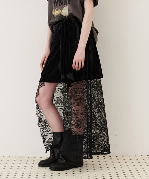 J1U by LA BELLE ETUDE（ジユウバイラベルエチュード）の「2wayベロアリボンラップレースSET（スカート・レディース・その他/ブラック/ネイビー・FREE）」の13枚目の写真