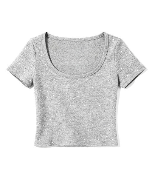 VIVID LADY（ビビッドレディー）の「ラインストーン カップイン クロップド丈 半袖Tシャツ（Tシャツ/カットソー・レディース・ホワイト/ブラック/グレー・FREE）」の19枚目の写真