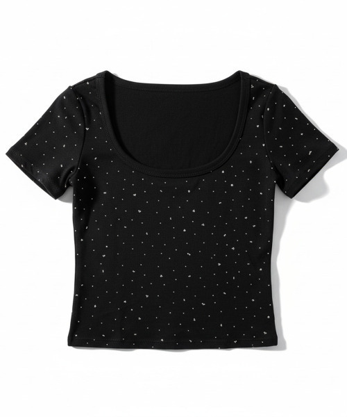 VIVID LADY（ビビッドレディー）の「ラインストーン カップイン クロップド丈 半袖Tシャツ（Tシャツ/カットソー・レディース・ホワイト/ブラック/グレー・FREE）」の20枚目の写真