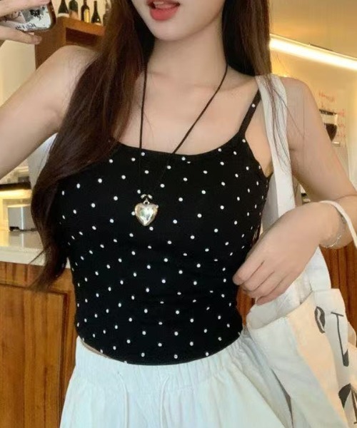 Achic（アシック）の「26ss カップ付き ドット柄 キャミソール インナー レイヤード 韓国風（キャミソール・レディース・グレー/ブラック/ホワイト・M）」の10枚目の写真
