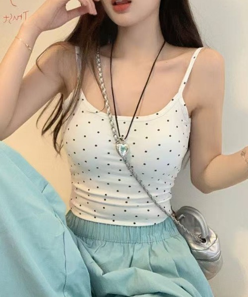 Achic（アシック）の「26ss カップ付き ドット柄 キャミソール インナー レイヤード 韓国風（キャミソール・レディース・グレー/ブラック/ホワイト・M）」の12枚目の写真