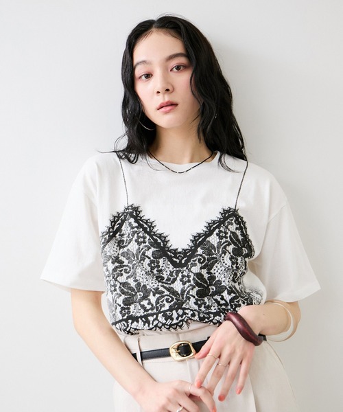 VIS(ビス)の「トロンプルイユプリントTシャツ(Tシャツ/カットソー・レディース・チャコールグレー/ホワイト・FREE)」の21枚目の写真