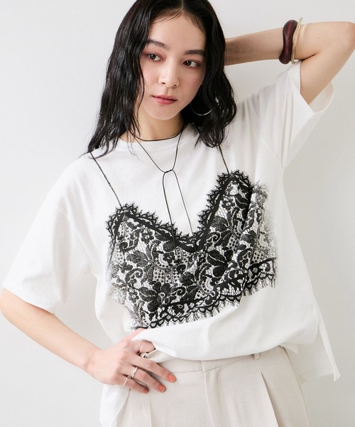 VIS(ビス)の「トロンプルイユプリントTシャツ(Tシャツ/カットソー・レディース・チャコールグレー/ホワイト・FREE)」の15枚目の写真