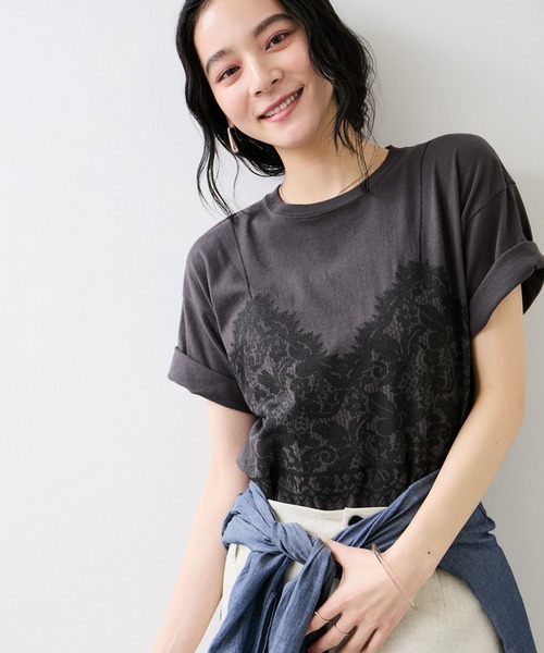 VIS(ビス)の「トロンプルイユプリントTシャツ(Tシャツ/カットソー・レディース・チャコールグレー/ホワイト・FREE)」の20枚目の写真