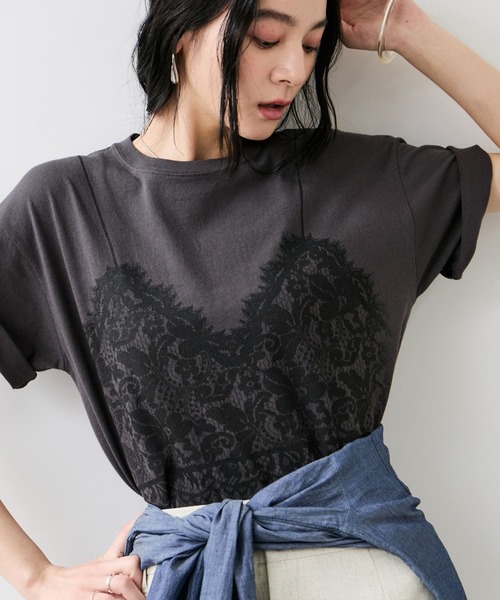 VIS(ビス)の「トロンプルイユプリントTシャツ(Tシャツ/カットソー・レディース・チャコールグレー/ホワイト・FREE)」の9枚目の写真