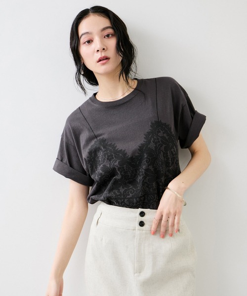 VIS(ビス)の「トロンプルイユプリントTシャツ(Tシャツ/カットソー・レディース・チャコールグレー/ホワイト・FREE)」の18枚目の写真