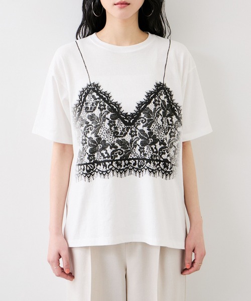 VIS(ビス)の「トロンプルイユプリントTシャツ(Tシャツ/カットソー・レディース・チャコールグレー/ホワイト・FREE)」の11枚目の写真