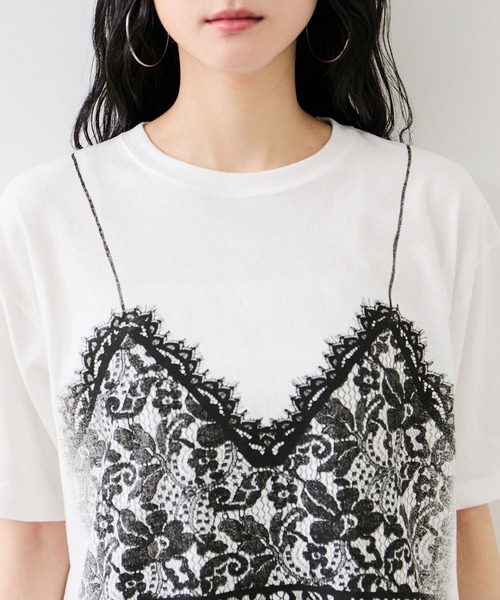 VIS(ビス)の「トロンプルイユプリントTシャツ(Tシャツ/カットソー・レディース・チャコールグレー/ホワイト・FREE)」の14枚目の写真
