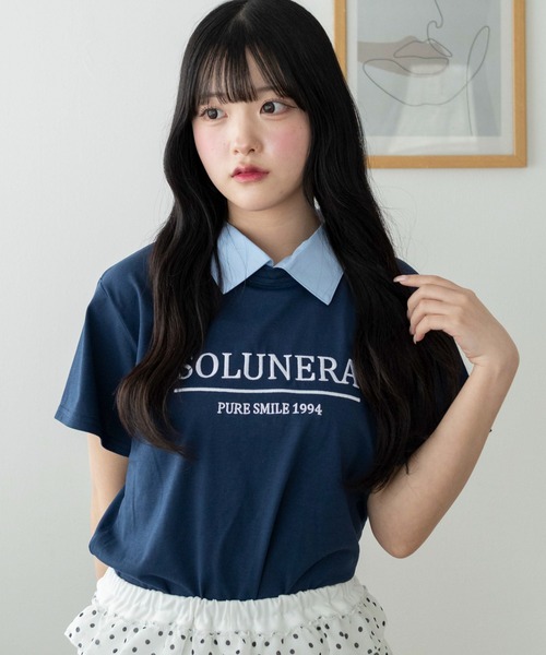 WEGO(ウィゴー)の「WEGO/【26春夏新作】シャツドッキング刺繍T(Tシャツ/カットソー・レディース・ネイビー・FREE)」の1枚目の写真