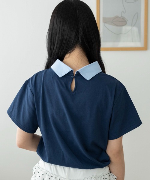WEGO(ウィゴー)の「WEGO/【26春夏新作】シャツドッキング刺繍T(Tシャツ/カットソー・レディース・ネイビー・FREE)」の7枚目の写真