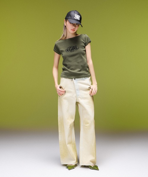 X-girl(エックスガール)の「FADED BOAT NECK S/S BABY TEE(Tシャツ/カットソー・レディース・チャコール/バーガンディー/オリーブ・ONE SIZE)」の6枚目の写真