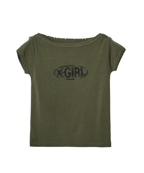 X-girl(エックスガール)の「FADED BOAT NECK S/S BABY TEE(Tシャツ/カットソー・レディース・チャコール/バーガンディー/オリーブ・ONE SIZE)」の8枚目の写真