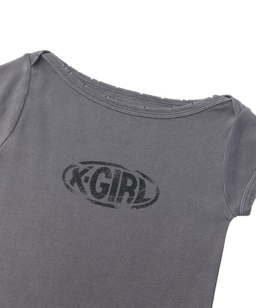 X-girl(エックスガール)の「FADED BOAT NECK S/S BABY TEE(Tシャツ/カットソー・レディース・チャコール/バーガンディー/オリーブ・ONE SIZE)」の10枚目の写真