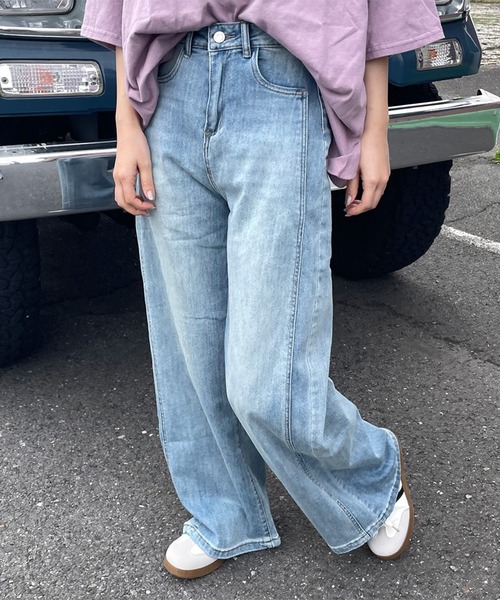 CRB(シーアールビー)の「サイドライン切替ストレートデニムパンツ(デニムパンツ・レディース・ブルー・L/M/S)」の12枚目の写真