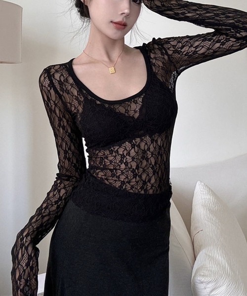 HALEY PESCA(ヘーリーペスカ)の「HALEY PESCA/シースルーレーストップス(Tシャツ/カットソー・レディース・ホワイト/ブラック・SMALL/MEDIUM)」の3枚目の写真