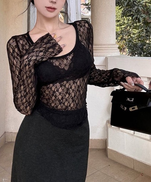 HALEY PESCA(ヘーリーペスカ)の「HALEY PESCA/シースルーレーストップス(Tシャツ/カットソー・レディース・ホワイト/ブラック・SMALL/MEDIUM)」の8枚目の写真