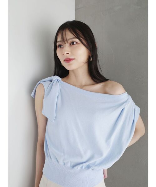 LAGUNAMOON（ラグナムーン）の「オフショルリボンドレープニット 【夏服】（ニット/セーター・レディース・ホワイト/ライトブルー/ブラック・FREE）」の10枚目の写真