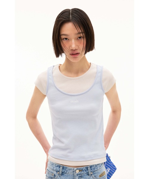 EMIS(イミス)の「(W) LAYERED-LIKE T-SHIRT(Tシャツ/カットソー・レディース・ライトブルー/ブラック・FREE)」の3枚目の写真