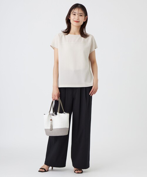TRANS WORK（トランスワーク）の「【接触冷感・ウォッシャブル】アセテートストレッチストライプブラウス（シャツ/ブラウス・レディース・ネイビー/オフホワイト・38/40）」の3枚目の写真