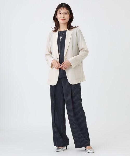 TRANS WORK（トランスワーク）の「【接触冷感・ウォッシャブル】アセテートストレッチストライプブラウス（シャツ/ブラウス・レディース・ネイビー/オフホワイト・38/40）」の5枚目の写真