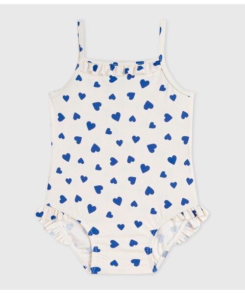 PETIT BATEAU(プチバトー)の「ハートプリント ワンピース水着(水着・キッズ・ホワイト×ブルー・12MONTH/18MONTH/24MONTH/36MONTH)」の3枚目の写真