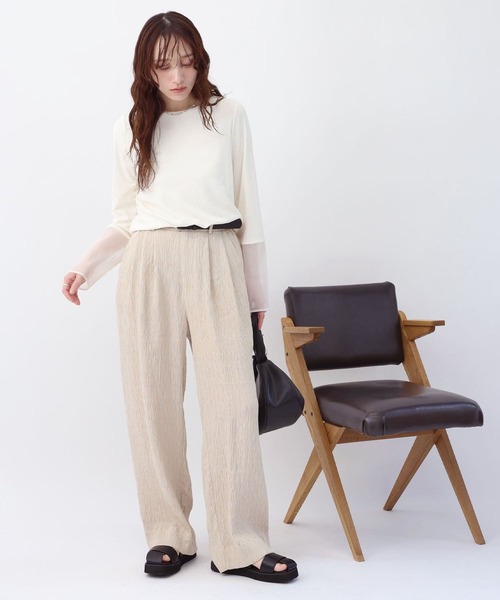 NOAHL(ノアル)の「【NOAHL】楊柳リラックスワイドパンツ(その他パンツ・レディース・セージグリーン/ブラック/ベージュ・L/M)」の7枚目の写真