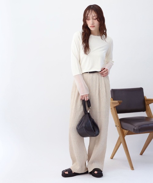 NOAHL(ノアル)の「【NOAHL】楊柳リラックスワイドパンツ(その他パンツ・レディース・セージグリーン/ブラック/ベージュ・L/M)」の8枚目の写真