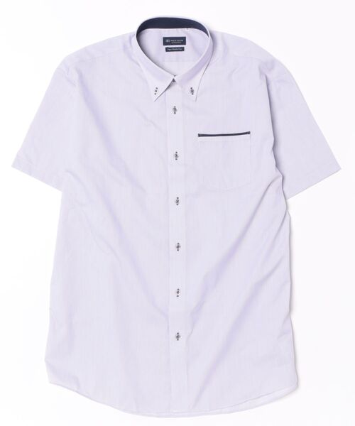 TOKYO SHIRTS(トウキョウシャツ)の「【超形態安定】【吸水速乾】 形態安定ノンアイロン ボタンダウン 半袖ビジネスワイシャツ (大きいサイズ)(ビジネスシャツ・メンズ・パープル・首回り45cm/首回り47cm)」の6枚目の写真