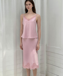 Lautre Lace Satin flare Pink skirt