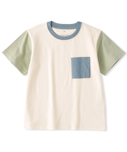 無印良品（ムジルシリョウヒン）の「キッズ　カラーブロッククルーネック半袖Ｔシャツ（Tシャツ/カットソー・キッズ・ライトブルー/キナリ/オフホワイト・110/120/130/140/150）」の2枚目の写真