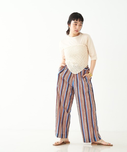 collex(コレックス)の「ブロックプリント ユラギ ストライフパンツ(その他パンツ・レディース・ダークブラウン/セージグリーン・フリー)」の14枚目の写真