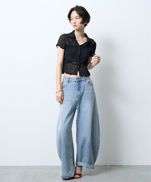 NUJOH(ヌゾ)の「Sheer Crinkle Crop Shirt / シアークリンクルクロップシャツ(シャツ/ブラウス・レディース・ブラック・FREE)」の20枚目の写真