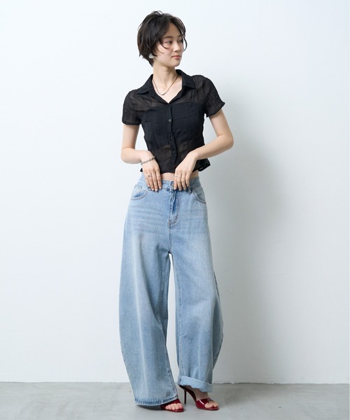NUJOH(ヌゾ)の「Sheer Crinkle Crop Shirt / シアークリンクルクロップシャツ(シャツ/ブラウス・レディース・ブラック・FREE)」の22枚目の写真