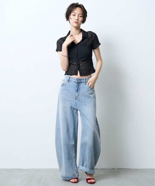 NUJOH(ヌゾ)の「Sheer Crinkle Crop Shirt / シアークリンクルクロップシャツ(シャツ/ブラウス・レディース・ブラック・FREE)」の21枚目の写真