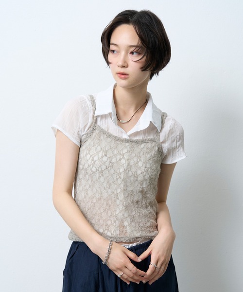 NUJOH(ヌゾ)の「Sheer Crinkle Crop Shirt / シアークリンクルクロップシャツ(シャツ/ブラウス・レディース・ブラック・FREE)」の2枚目の写真