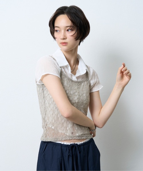 NUJOH(ヌゾ)の「Sheer Crinkle Crop Shirt / シアークリンクルクロップシャツ(シャツ/ブラウス・レディース・ブラック・FREE)」の4枚目の写真