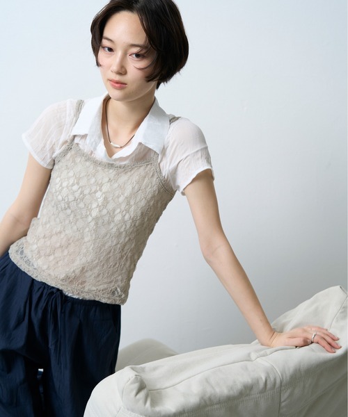NUJOH(ヌゾ)の「Sheer Crinkle Crop Shirt / シアークリンクルクロップシャツ(シャツ/ブラウス・レディース・ブラック・FREE)」の7枚目の写真